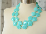 Aqua Blue Acrylic Bead Chunky Multi Strand Statement Necklace - Krista