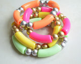 Acrylic Bead Lucite Tube Stretch Womens Bracelet