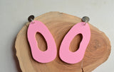 Yellow Pink Mint Green Lucite Abstract Matte Statement Earrings - Sylvia