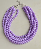 Light Purple Lavender Acrylic Lucite Bead Chunky Multi Strand Statement Necklace - Alana