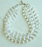 Lucite Acrylic Clear Bead Chunky Multi Strand Statement Necklace - Tessa