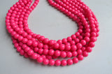Fuchsia Pink Acrylic Lucite Bead Chunky Multi Strand Statement Necklace - Alana