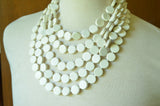 White Ivory Beaded Wood Multi Strand Chunky Statement Necklace - Charlotte