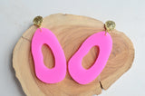 Hot Pink Statement Lucite Acrylic Big Dangle Statement Earrings - Sylvia