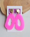 Hot Pink Statement Lucite Acrylic Big Dangle Statement Earrings - Sylvia