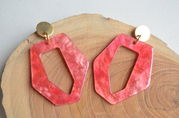 Pink Gold Big Geometric Acrylic Statement Dangle Earrings - Mia