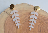 White Lucite Acrylic Post Petal Leaf Dangle Statement Earrings