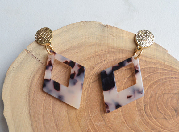 Tortoise Shell Statement Lucite Acrylic Black Earrings - Jillian