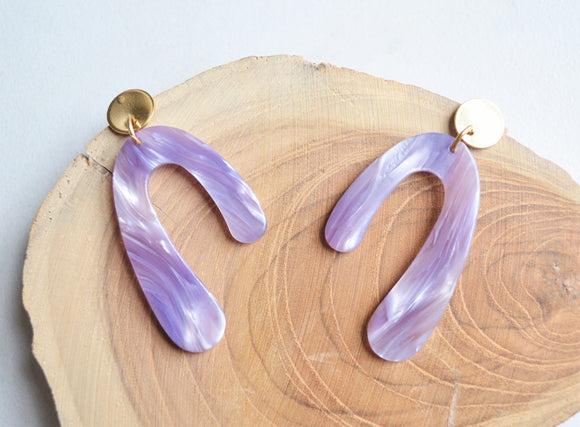Purple Statement Lilac Acrylic Big Dangle Earrings - Lillian