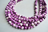 Purple White Beaded Jade Stone Chunky Multi Strand Statement Necklace - Alana