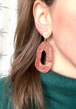 Brown Copper Glitter Lucite Acrylic Big Dangle Womens Statement Earrings - Sylvia