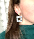 Gray Mother of Pearl Large Acrylic Lucite Statement Earrings - Brenda