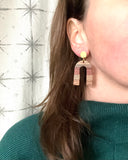 Brown Cream Wood Lucite Stripe Geometric Dangle Boho Womens Statement Earrings