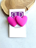 Heart Valentines Matte Big Lucite Red Pink Stud Earrings