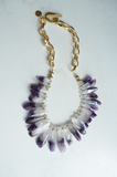 Purple Amethyst Beaded Gold Chunky Chain Bib Statement Necklace - Times Square