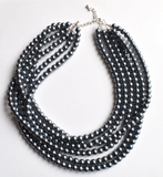 Pearl Gray Gunmetal Chunky Beaded Multi Strand Statement Necklace - Michelle