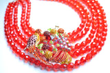 Red Statement Necklace Parrot Necklace Crystal Beaded Necklace Brooch Necklace - Bahia