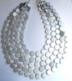 Silver Wood Beaded Multi Strand Chunky Statement Necklace - Charlotte