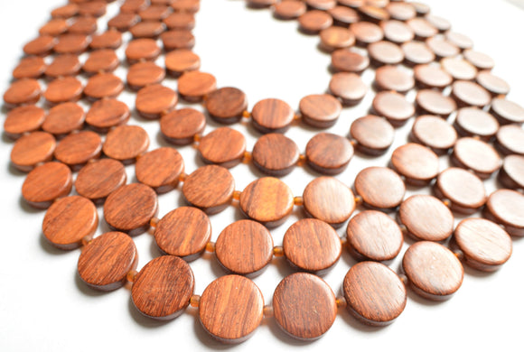 Wood Brown Beaded Chunky Multi Strand Statement Necklace - Charlotte