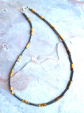 Tigers Eye Hematite Gray Brown Beaded Mens Necklace - Wyatt