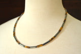 Tigers Eye Hematite Gray Brown Beaded Mens Necklace - Wyatt