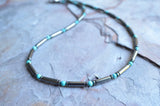 Mens Gray Blue Bead Stone Hematite Turquoise Necklace - Cody