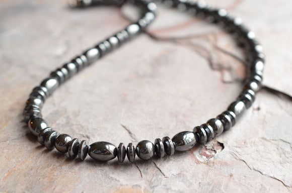 Mens Gray Hematite Stone Beaded Long Necklace - Ethan