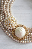 Beige Pearl Brooch Beaded Chunky Bridal Statement Necklace - Anastasia