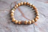 Mens Tan Brown Beaded Stone Jasper Stretch Bracelet - Conor