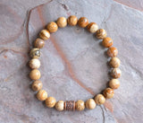 Mens Tan Brown Beaded Stone Jasper Stretch Bracelet - Conor