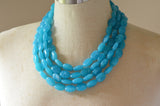 Blue Lucite Acrylic Beaded Multi Strand Chunky Statement Necklace - Lauren