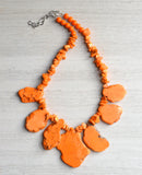 Orange Statement Necklace Beaded Chunky Necklace - Delaney