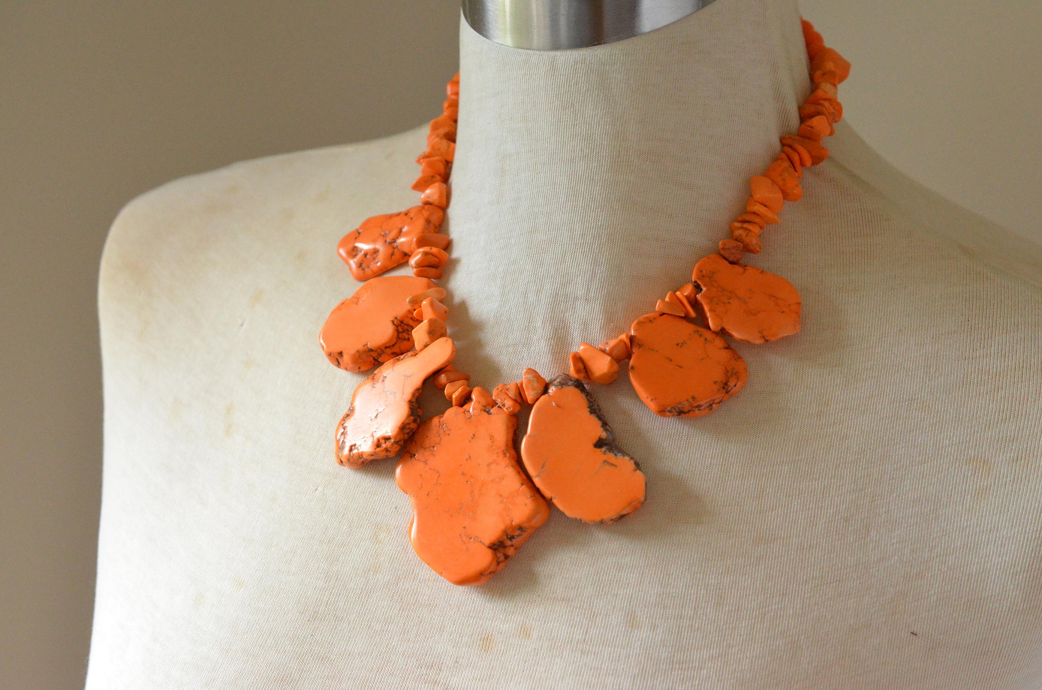 Orange, Gold, & Turquoise Mixed Media Statement Necklace | Boho Bazaar |  Gwen Lafleur Studios