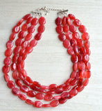 Red Statement Lucite Multi Strand Beaded Chunky Necklace  - Lauren