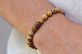 Mens Tan Brown Beaded Stone Jasper Stretch Bracelet - Conor