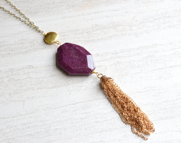 Purple Tassel Necklace Long Necklace Pendant Necklace Gold Necklace - Maggie