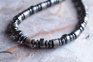 Hematite Gray Metal Mens Beaded Chunky Necklace - Crankshaft