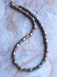 Copper Brown Wood Metal Long Beaded Mens Necklace - Alphonso