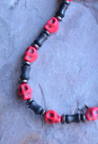Red Skull Mens Beaded Black Stone Necklace- Kai