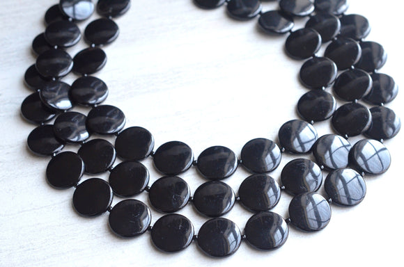 Black Statement Necklace Lucite Beaded Necklace Chunky Multi Strand Necklace Gifts For Her - Charlotte