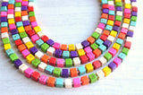 Multi Color Howlite Beaded Chunky Colorful Statement Necklace - Cubist