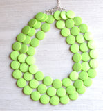 Lime Green Lucite Acrylic Beaded Chunky Multi Strand Statement Necklace - Charlotte