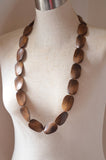 Brown Wood Beaded Long Chunky Boho Statement Necklace - Shelly