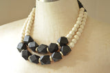 Black White Statement Necklace Wood Beaded Necklace Chunky Multi Strand Necklace Boho Jewelry - Riley