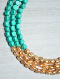 Green Gold Wood Beaded Chunky Multi Strand Statement Necklace - Lisa
