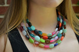 Aqua Blue Beaded Lucite Chunky Multi Strand Statement Necklace - Lauren