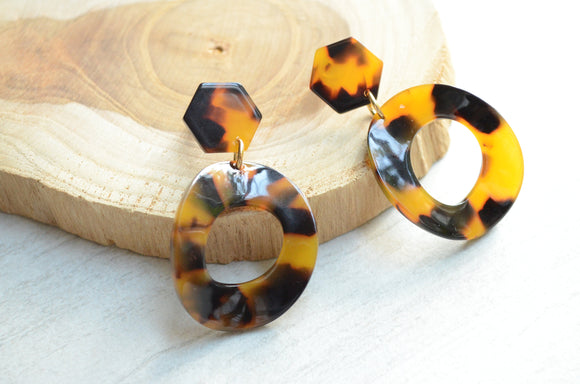 Tortoise Shell Statement Earrings Lucite Big Earrings Gifts For Her - Tortuga