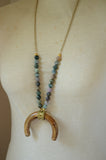 Green Horn Pendant Boho Beaded Long Statement Necklace - Palawan