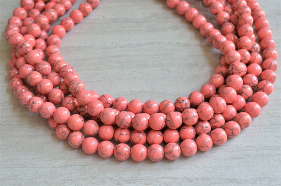 Pink Howlite Stone Multi Strand Chunky Beaded Statement Necklace - Alana