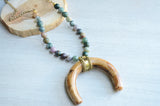 Green Horn Pendant Boho Beaded Long Statement Necklace - Palawan